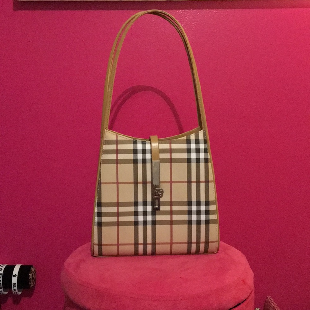 Plaid Shoulder Bag - Tan and Brown